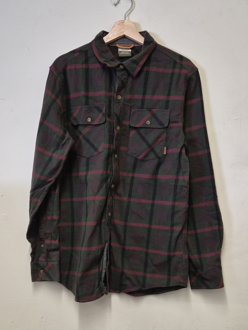 Men's Plaid Button-Down Shirt in Dark Green Size L